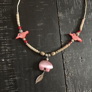 Vintage Liquid Silver Puka Shell Fetish Bird Animal Necklace Native American‌‌‌